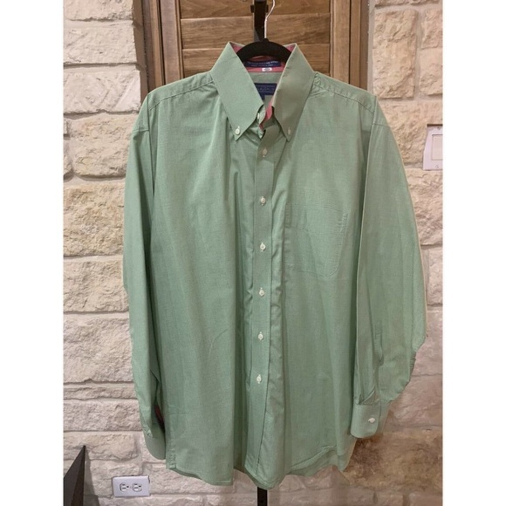 J. McLaughlin Men’s Long Sleeve Button Down Shirt Size Large Green & White Check